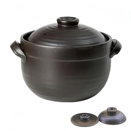 みずほのひかり 土鍋 炊飯器 萬古焼 黒釉メタル | 直火対応 二重蓋ご飯釜 | 2 合 / 3 合 炊飯鍋 家庭用業務用 | 結婚祝いギフト (500ml)