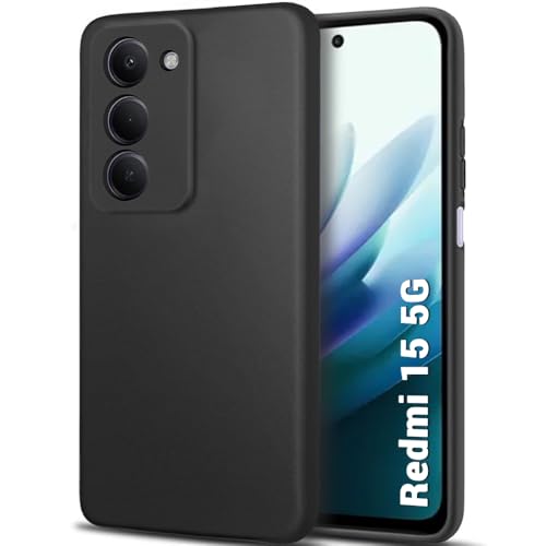 Image of TheGiftKart Sleek Back Cover Case for Mi Redmi 15 5G | Slim Fit Protective Design | Ultra Matte Finish | Camera Protection Bump | Soft Silicon Back Cover Case (Silicone, Black)