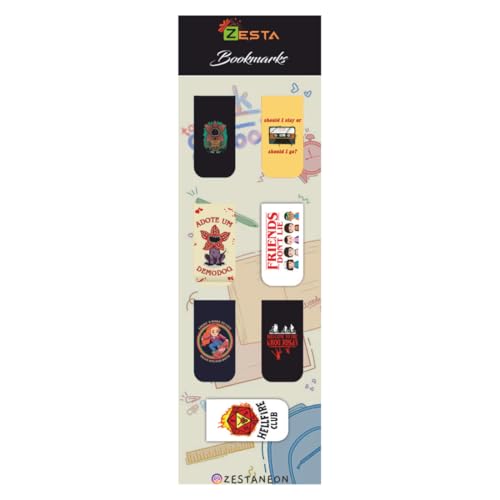 Image of Zesta Magnetic Bookmark Set of 7 | Aesthetic Book Mark for Reading | Cute Anime Bookmarks for Kids, Students | Book Accessories for Novels, Gifts for Readers (Stranger Things Bookmarks, 9X2.5 Cms)