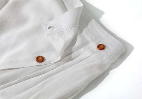 ebossy Women's Summer Linen Skirts Casual Elastic Waist Buttoned A-Line Midi Skirts with Pockets2