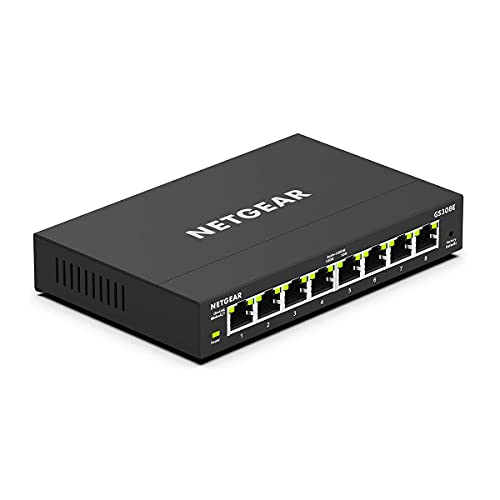 Netgear GS308E 8 Port Gigabit Ethernet LAN Switch Smart Managed Plus (Plug-and-Play, IGMP Snooping, QoS- und VLAN-Verwaltung, robustes und lüfterloses Metallgehäuse)
