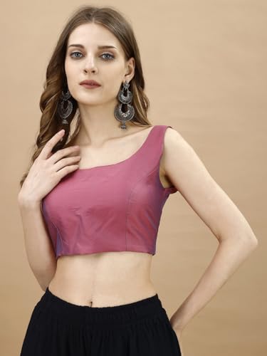 Image of Womanista Women's Taffeta Solid Sleeveless Readymade Saree Blouse for Women Stylish