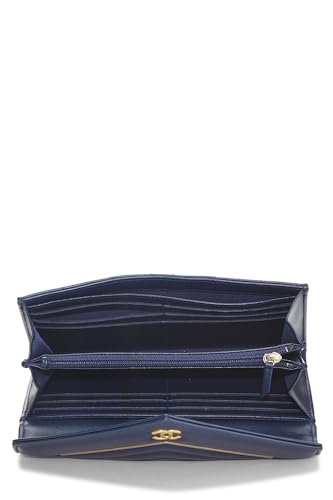 Pre-Loved Blue Reverse Chevron Lambskin Wallet, Blue4