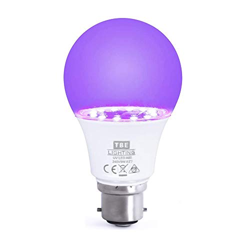 TBE Lighting Ampoule LED UV - 9 W - Noir ultra violet - Culot à baïonnette B22 standard - Longueur d'onde 395-400 nm - Économie d'énergie - Longue durée de vie - Ampoule LED A60 Cover
