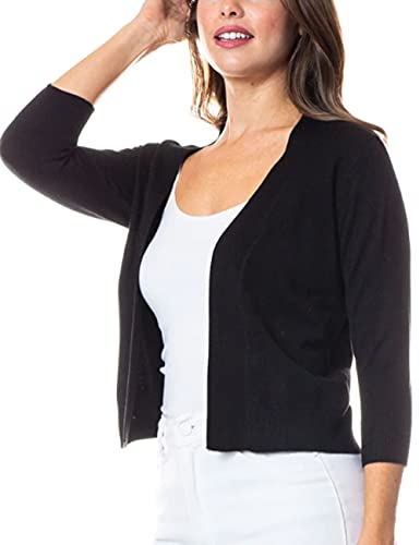 Image of Bolero Cropped Cardigans Shrugs for Women - 3 /4 Sleeve Open Front Cover up for Dresses