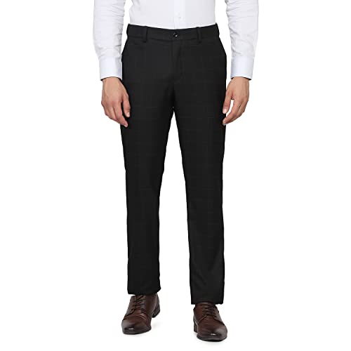 Image of blackberrys Checks Polyester Viscose Slim Fit Men's Work Wear Trousers