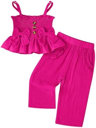 Toddler Baby Girl Clothes Summer Outfits Cute Bow Button Ruffle C...