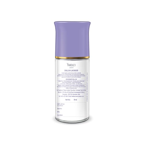 "Yardley London English Lavender Underarm Deodorant Roll On | With Licorirce Extract & Floral Extracts | Smooth & Eventoned Underarms | 72 H Long Lasting Floral Scent| 0% Alcohol & Dermat Approved | For Women | 50ml"