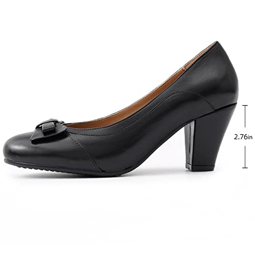 Image of Mona flying Women's Leather Chunky Pumps Dress High Heel Office Work Shoes