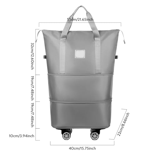 Foldable Duffle Bag with Wheels and Handle, Expandable Foldable Luggage Bag, Dry and Wet Separation Rolling Bag, Zipper Rolling Bag for Gym,Camping,Travel, Beige4