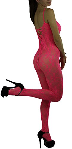 Image of ToBeInStyle Women's Bodystocking Crotchless Peek-A-Boo Fishnet Lace Bodysuit