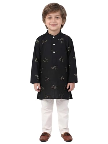 Image of POLKA TOTS Boys Cotton Ethnic Kurta Pajama Set with Attached Koti | Ethnic Motif Wear Kids Kurta Pyjama for Boys & Toddlers | Traditional Dress for Weddings & Festivals | Festive Jubba Set for Babies