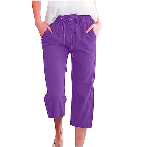 Capris Pants for Women Oversized Casual 2025 Summer Linen Pants Drawstring Straight Leg Cropped Trouser Capri