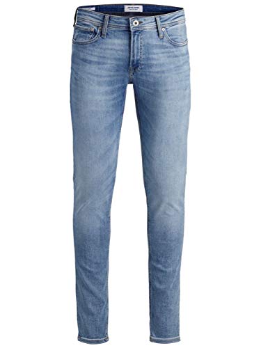 JACK & JONES Mens Blue Jeans Skinny Fit Casual Cotton Blend Demim Pant for Men UK, Blue Denim Colour, Size: 34W / 32L