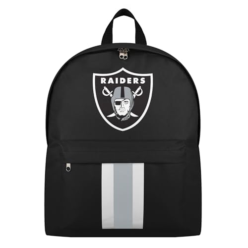 FOCO NFL Officially Licensed Team Color Primary Logo Solid Stripe Football School Bag Travel Backpack - Las Vegas Raiders - Black