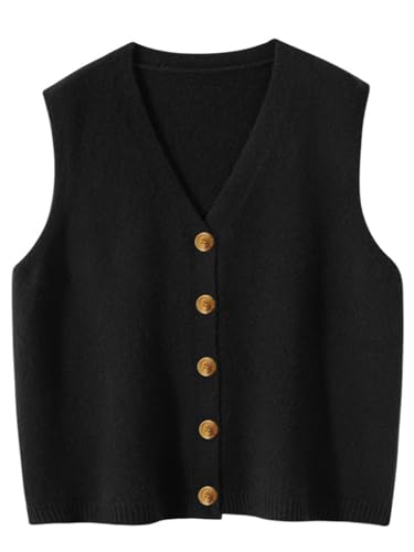 Image of Wowcarbazole Womens Sweater Vest Sleeveless Knit V Neck Summer Tops Trendy Casual Button Down Slim Fitted Ribbed Vest