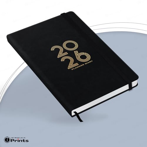Image of Jhingalala Diaries - Hard Bound Leather Cover 2026 Diary with 365 Dates I Daily Planner Diary 2026 With Calendar | Size A5 15x21 cms (Black)