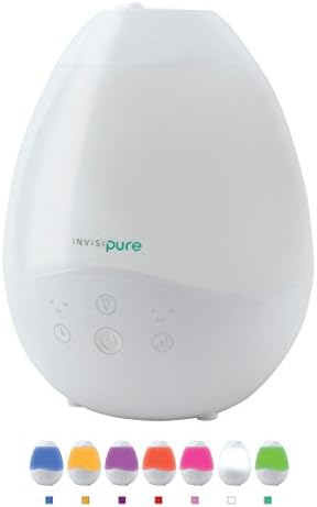 InvisiPure Luna Cool Mist Humidifier - Top Fill - 100% Safe for Essential Oils - BPA Free - 7 Color LED Night Light - Patented Technogy - Adjustable Mist and Timer - 2.5L Tank Lasts up to 24 Hours