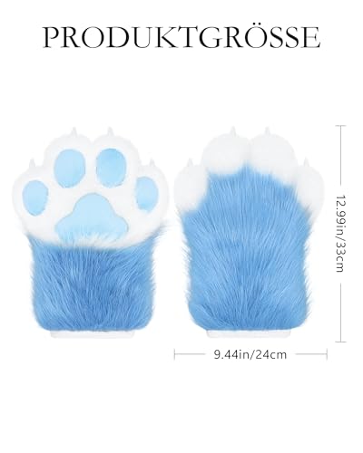 ZFKJERS Cosplay Tier Verlängerte Flauschige Kunststoffkrallen für Katzen Fursuit Pfoten Handschuhe Erwachsene Kostüm Zubehör Set (Blue)