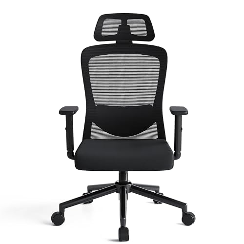Eucladoceros Bürostuhl Ergonomisch Schreibtischstuhl mit Verstellbarer Lendenwirbelstütze, 2D-Kopfstütze und Armlehne,Ergonomischer Bürostuhl mit 120° Wippfunktion,Drehstuhl, Bürostuhle 150kg,Schwarz
