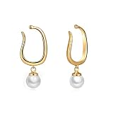 Cowlyn Pearl Cuff Clip Earrings Pendant Dangle Non Pierced Ears 14K Gold Hoop Cartilage Small Ear Hy