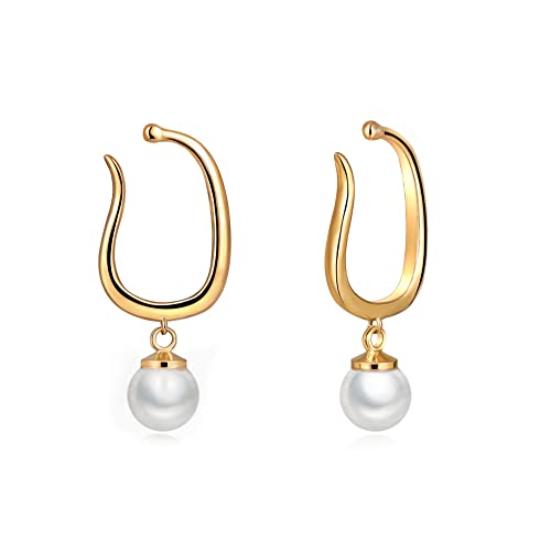 Cowlyn Pearl Cuff Clip Earrings Pendant Dangle Non Pierced Ears 14K Gold Hoop Cartilage Small Ear Hypoallergenic Cute Charm Jewelry Gift For Women Girls #TOP24