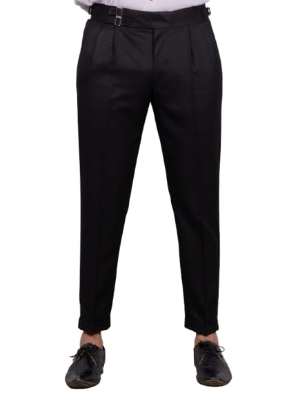 FASHIONEMPIRE Men's Formal Trousers Front Pleated Double Buckle Gurkha Lycra Pant Slim Fit | Stylish Formal Pant for Party and Casual Wear-picture-32