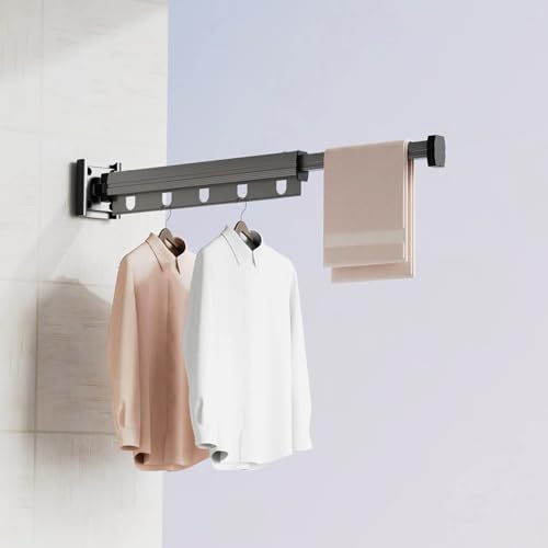 Folding Clothes Drying Rack Wall Mounted, Heavy Duty Clothes Airers Indoor Strong Folding Airing Rack, Retractable Laundry Drying Rack Wall Mounted Clothes Line,Silver,1-Anthracite-1 Fold Lengthen