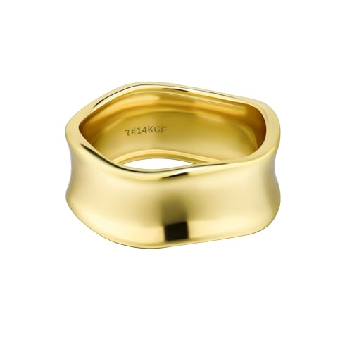 LUCA SMITH 14K Gold Plated Wavy Chunky Bands Stackable Rings Twisted Wave Irregular Fashion Unisex for Men Women Wedding Band Stacking Statement Anniversary Ring for Engagement