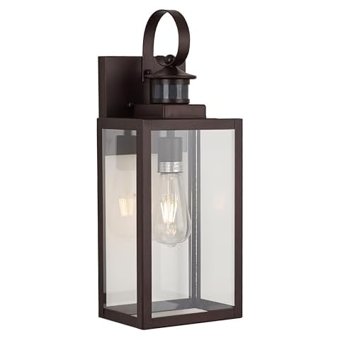 MICSIU 18.25 Inch Motion Sensor Exterior Wall Light, Dusk to Dawn Outdoor Wall Sconce with Clear Glass, Oil Rubbed Bronze Outside Lights for House, Porch, Pathway, Walkway Cover