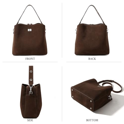 Image of Genuine Leather Suede Bags for Women, Vintage Handbag Purse Suede Hobo Bag Slouchy Bag Shoulder Crossbody Bag