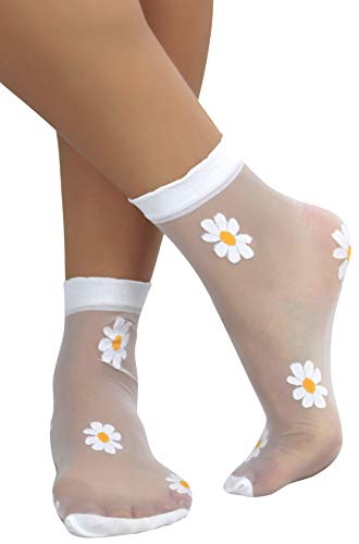 Image of ToBeInStyle Women's Sheer Fashion Ankle Socks & Pantyhose w /Springtime Daisy Design