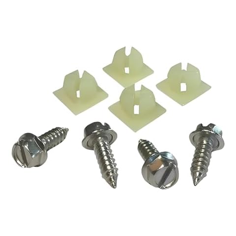 License Plate Screws Insert Kit - Set of 4 Stainless Screws with Set of 4 Nylon Retaining Nuts Cover