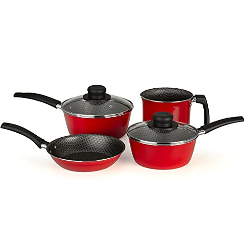 Multiflon Conjunto De Panelas 04 Peças Vermelho Aluminio Antiaderente Linha Essencial Resistente Durável e Saudável