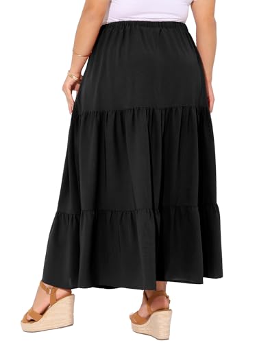 Agnes Orinda Plus Size Women's Swing Maxi Skirt Elastic High Waist Boho Flowy Casual Aline Long Beach Skirts4