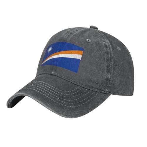 Casquette de baseball en denim délavé avec drapeau noir des îles Marshall - Casquette de baseball classique à bord incurvé - Convient pour les fêtes, Bruyère profonde, taille unique