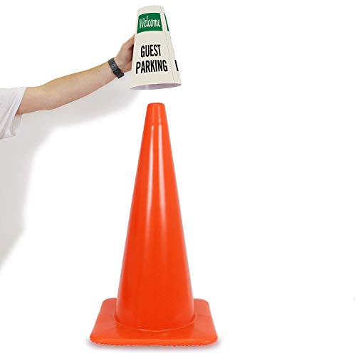 Image of SmartSign 6-Pack inchWelcome - Guest Parking inch Reflective Cone Message Sleeve Collar, 360-Degree Visibility, Non-Adhesive Vinyl Signs for Traffic Safety Cones, 3-Side Print [Cone Not Included]