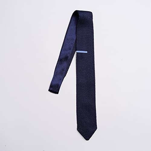 Tie Bar Skinny Navy Blue Men’s Tie, Solid Color, Pointed Tip Knit Silk, 2.5 X 58 Inches #TOP2