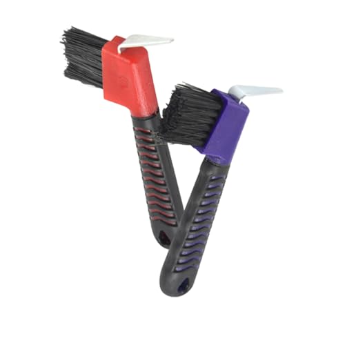 Weilan - 2 cepillos para pezuñas de caballo con mango de goma suave GripTouch de lujo, púas de pezuña Partrade, colores aleatorios