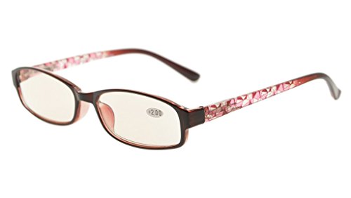 Eyekepper Computer Readers with Anti Blue Light Function, Crystal Clear Spring Hinged and Magnified Tablet and Electronics Reading Glasses for Woman with Amber Tinted Lens (Red Pattern, 1.25)