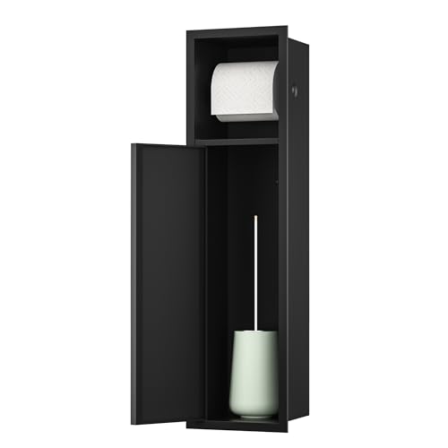 in Wall Toilet Paper Holder, Over-Mounted Toilet Roll Holder w/Cabinet for Bathroom Remodel, 304 Stainless Steel Tissue Paper Holder with Dispenser (Matte Black)