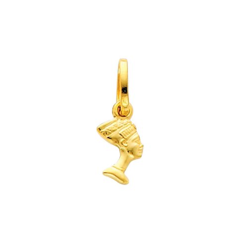 The World Jewelry Center 14k Real Yellow Gold Queen Nefertiti Pendant with 0.9mm Cable Chain Necklace2