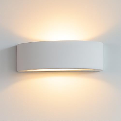 Applique lampada da parete di gesso ceramica bianco pitturabile forma curva luce sorpa sotto e27 led per interni Made in Italy