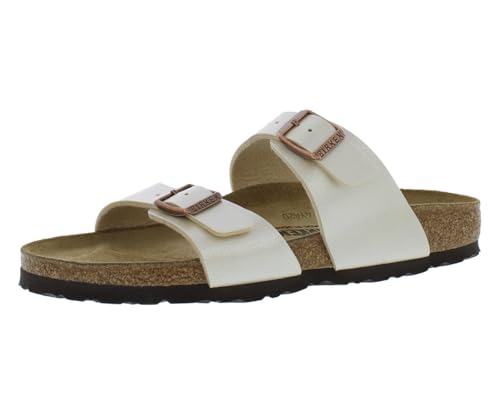 Birkenstock Sydney Narrow Unisex Shoes Size 8, Color: Pearl White/Beige/Black-Beige