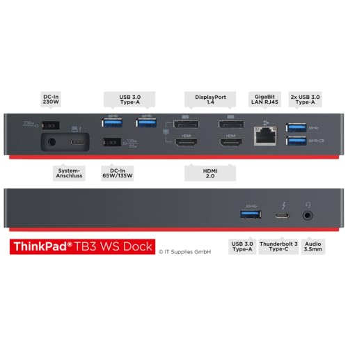 Image of Lenovo ThinkPad Pro Docking Station 90W Model: 40A10090IN Universal Dock with Multiple Ports Compatible with Select ThinkPad Models Black