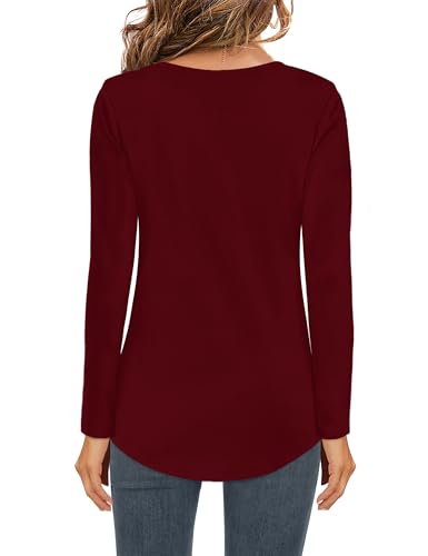 Image of Elesomo Womens T Shirts V Neck Summer Short /Long Sleeve Cotton Tops Tees