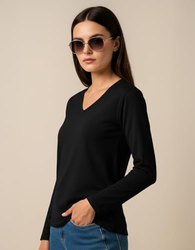 Image of JUNEBERRY Pure Cotton Regular Fit Solid Full Sleeve T-Shirt for Women & Girls (Sizes: S to 2XL)