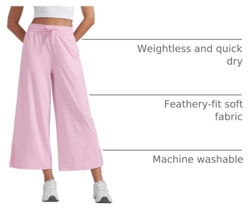 Image of CRZ YOGA Lightweight Wide Leg Crop Pants 25 inch | Casual, Travel, Comfy, Soft, Split, Loose Fit, Pockets, for Women