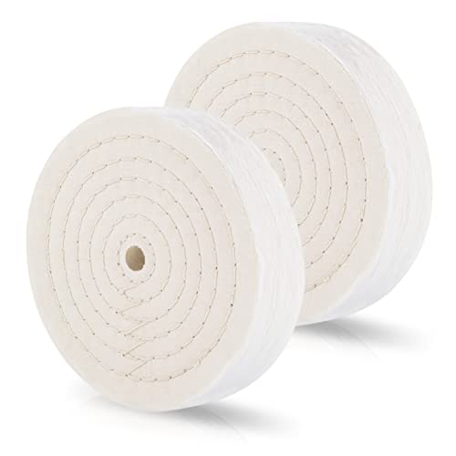 Buffing Polishing Wheel, Sewn Rigid 6 Inch Extra Thick Fine Cotton Treated Spiral with a 1/2” Center Arbor Hole, Polishing and Buffing Wheel for Drill, Bench & Angel Grinder (80 Ply)(2 pack)–By Drixet
