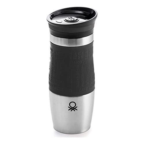 Termo Negro (400 Ml) - Benetton En Oferta Benetton Ss - Vaso De Viaje (400 Ml), Color Blanco Y Negro